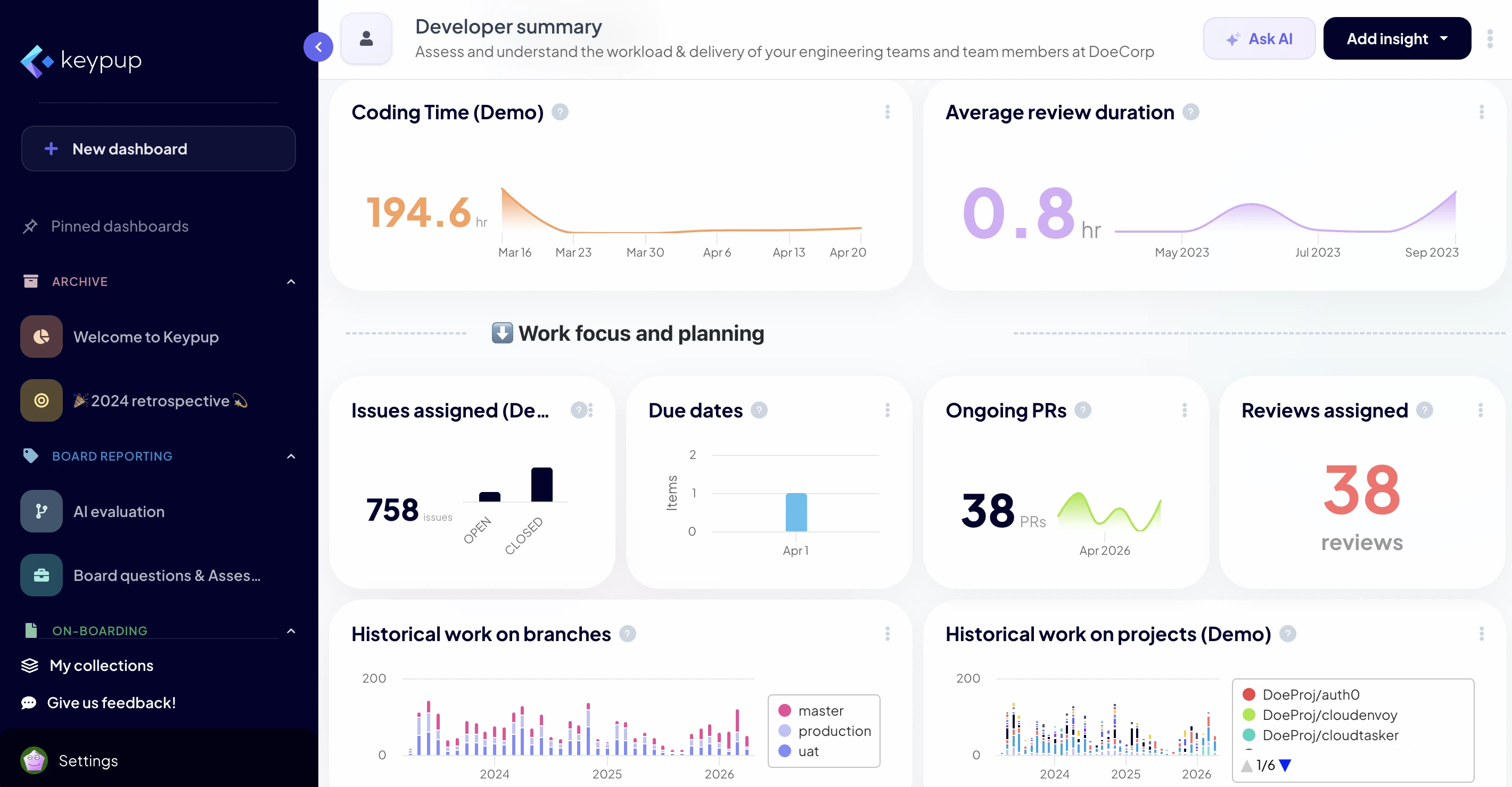 Developer Summary Dashboard